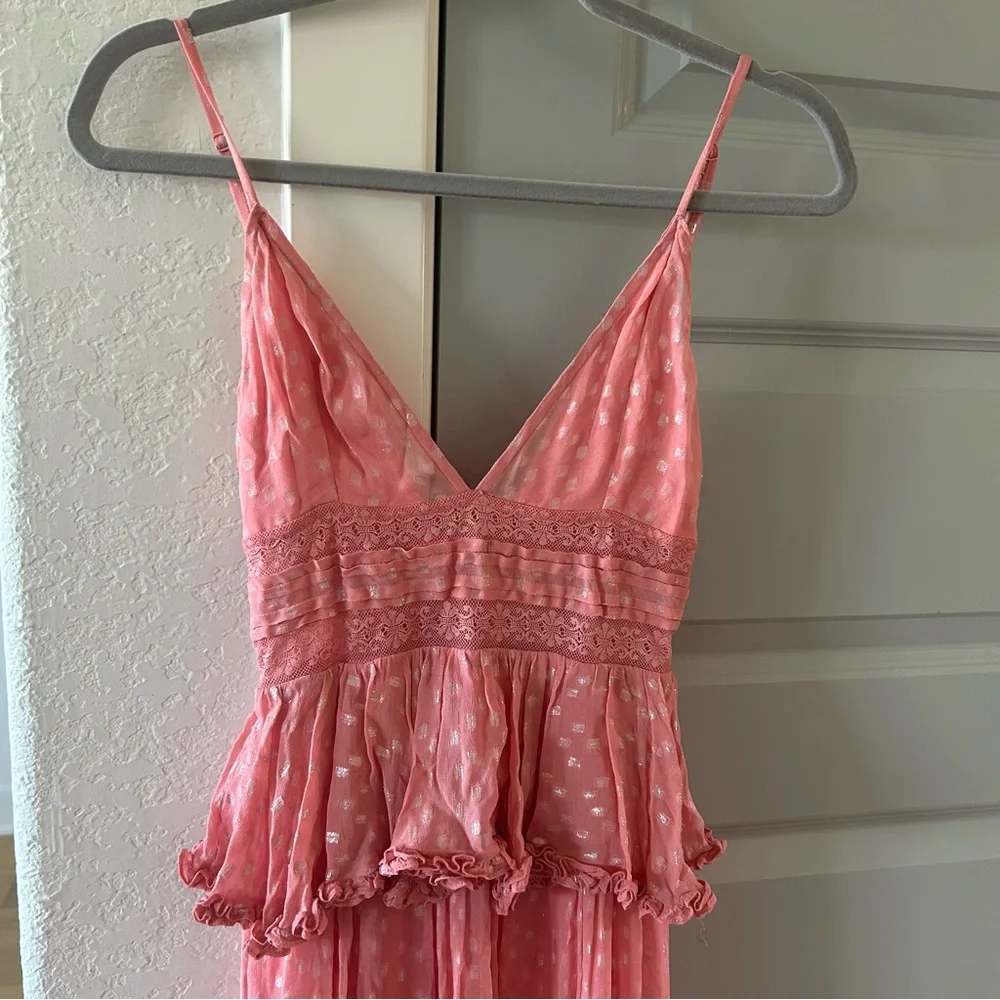 NWT Rococo Sand Aria Ruffle Metallic Maxi Dress Peach - Picture 10 of 10